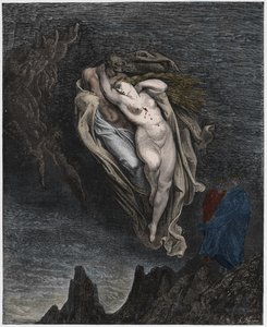 Inferno, Chant 5 : Les âmes de Paolo et Francesca, illustration de La Divine Comédie de Dante Alighieri, 1885 - Gustave after Dore